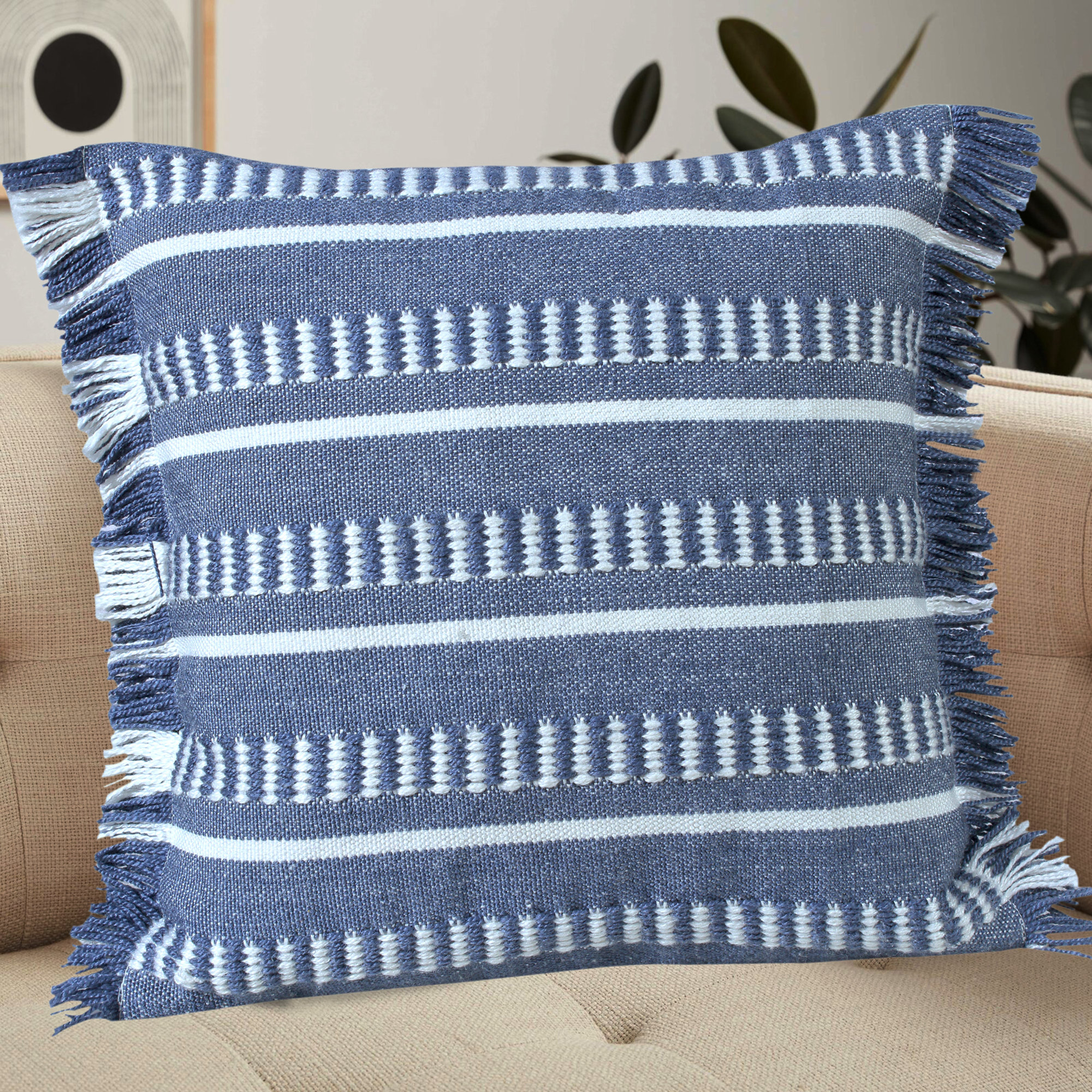 Ava Fringed Indoor/Outdoor Throw Pillow, Gray, Polyester/Polyfill