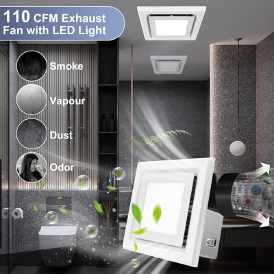 Bathroom Exhaust Fan with Light, 110 CFM Bath Ventilation Fans with 1200lm LED Light 3CCT Selectable