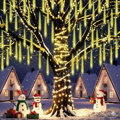 Guirlande de Noël 12 lumières 8 lumières de Noël en forme de guirlande en forme de glaçons en forme de cascade de glaçons à DEL avec 8 lumières pour Noël, prise UL, blanc chaud