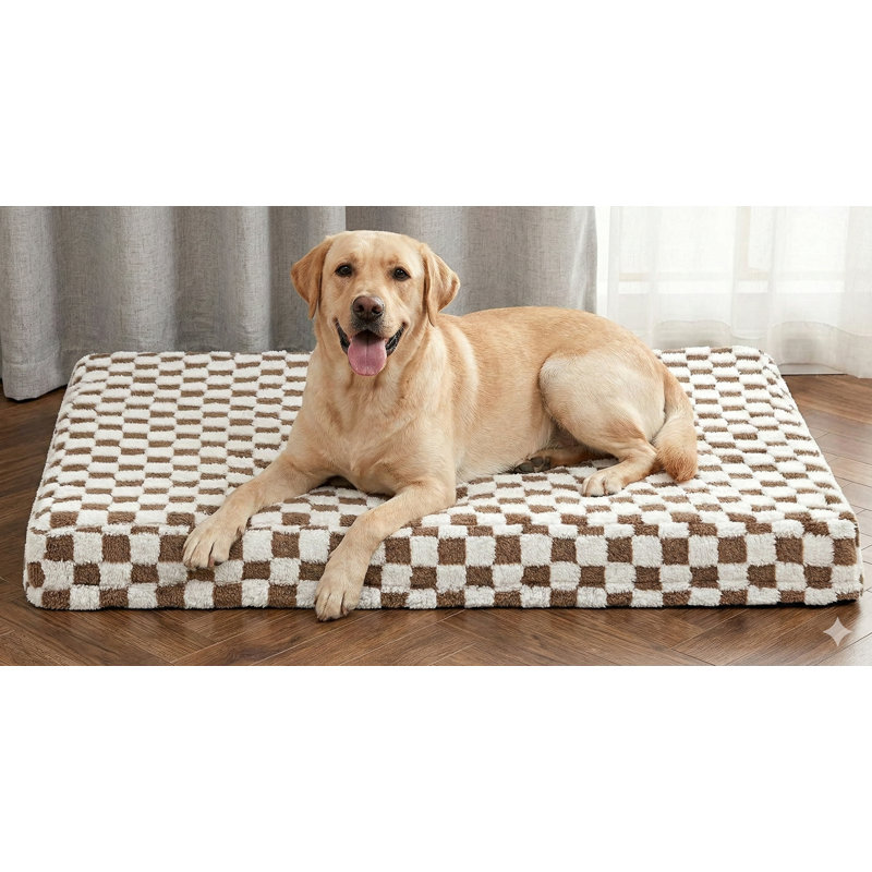 Orthopedic Dog Bed for Large Dogs, Extra-Large Size with Removable Washable Cover, Modern Plush Design Filled with Memory Egg Crate Foam, Dimensions: 42 by 28 Inches, Color: Brown
