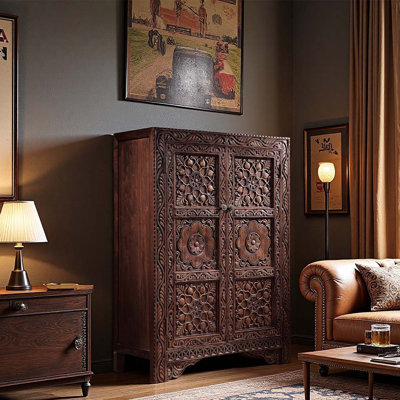 Solid Wood Carved Storage Cabinet Sideboard