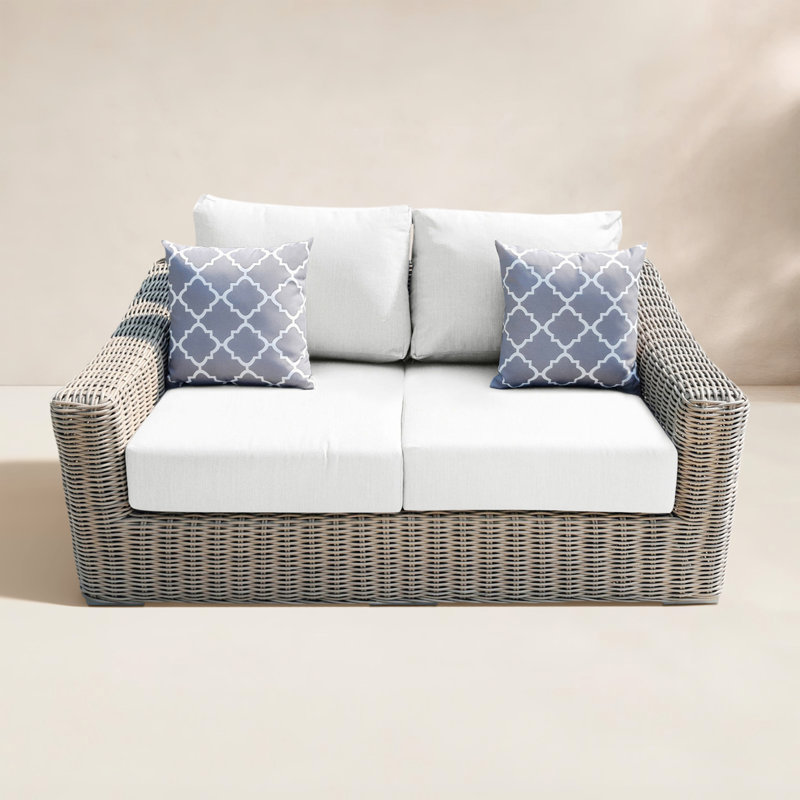 Sommerville 66.9'' Wide Wicker Loveseat with Cushions, White