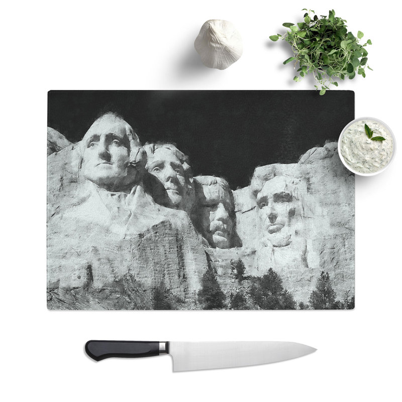 Mount Rushmore Painting Chopping Board, 0.4cm H x 20cm W x 28.5cm L