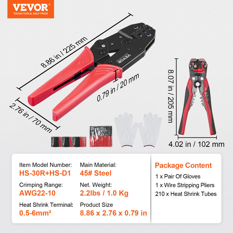 WFX Utility™ Ratcheting Crimping Tool Set For Insulated Electrical Connectors AWG22-10 with Wire Stripper