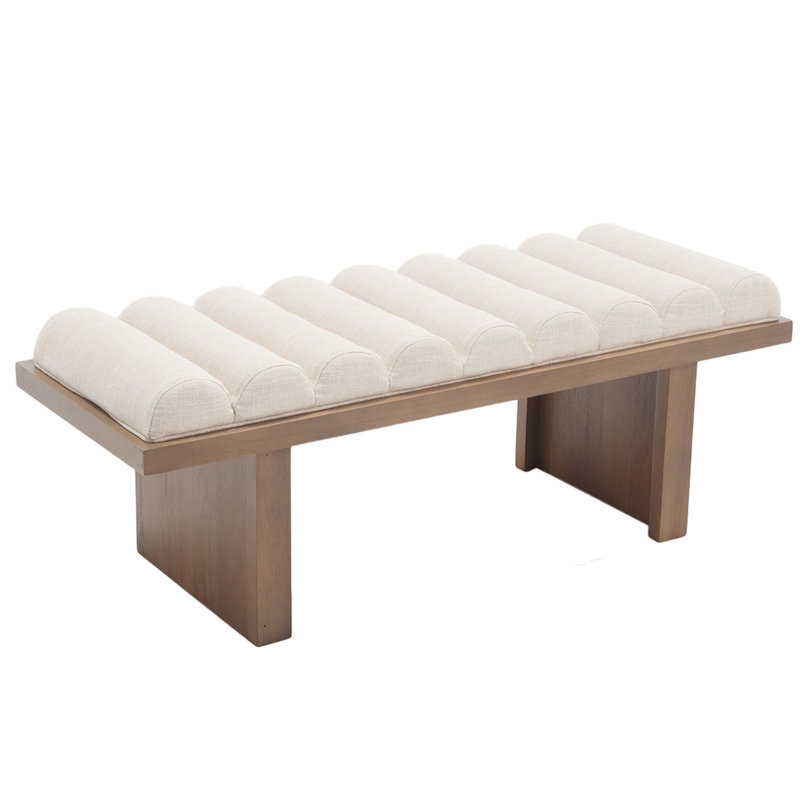 Banc rembourré en bois massif, banc rembourré colonne 45,75 po de large, Brun, Beige