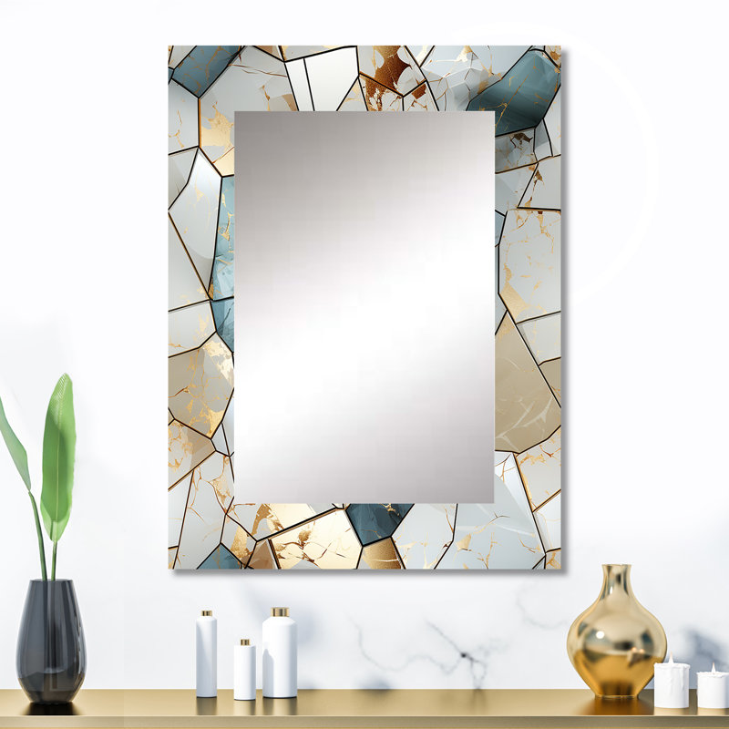 Harmonie de marbre sarcelle et gris - miroir mural décoratif en marbre, miroir abstrait, impression d'art en métal