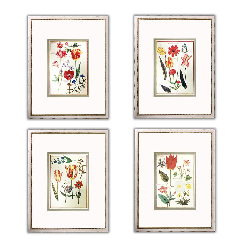 Fleurs rétro - ensemble de 4 peintures