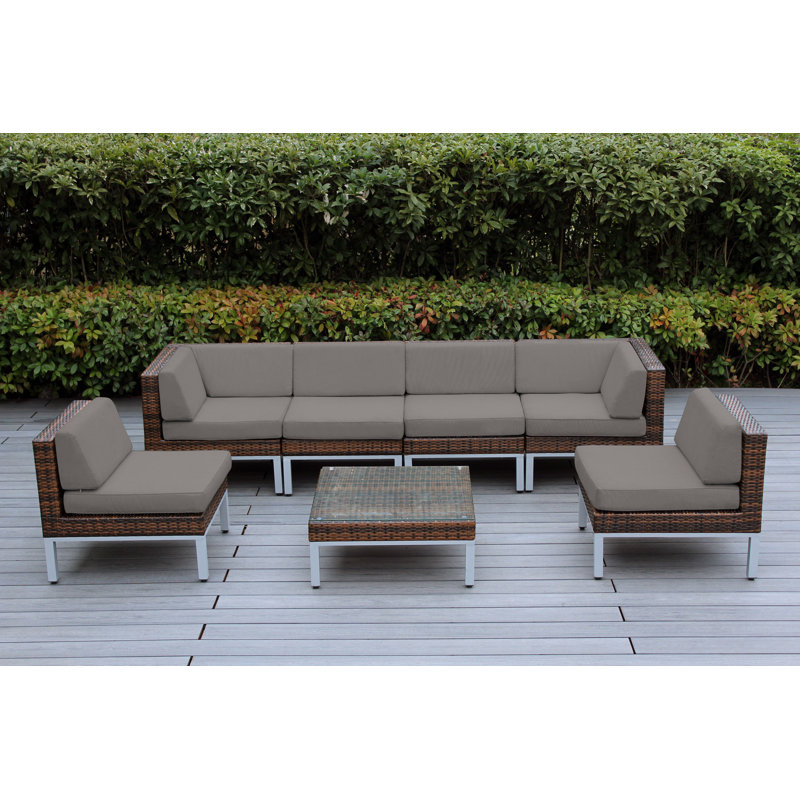 Ravshan 6 - Person Patio Conversation Set with Cushions, Sunbrella Taupe, Mixed Brown