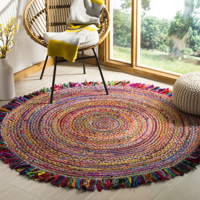 Tapis ivoire / rouge en coton tissé à la main Abhay