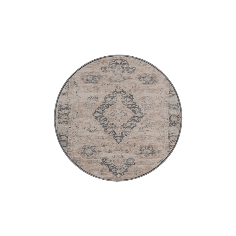 Tapis gris soyeux et moelleux, Rond 7 pi