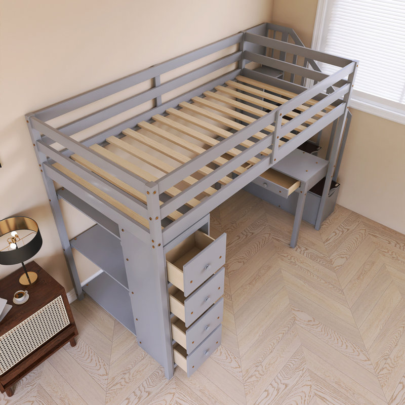Lit mezzanine simple avec bureau Wood, gris