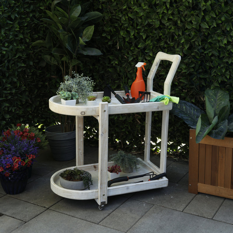 Wood 2-Tier Rolling Storage Cart