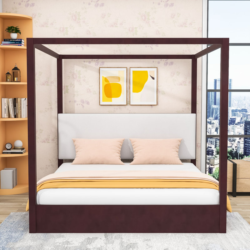 Canopy Platform Bed with Upholstered Headboard, Espresso, King