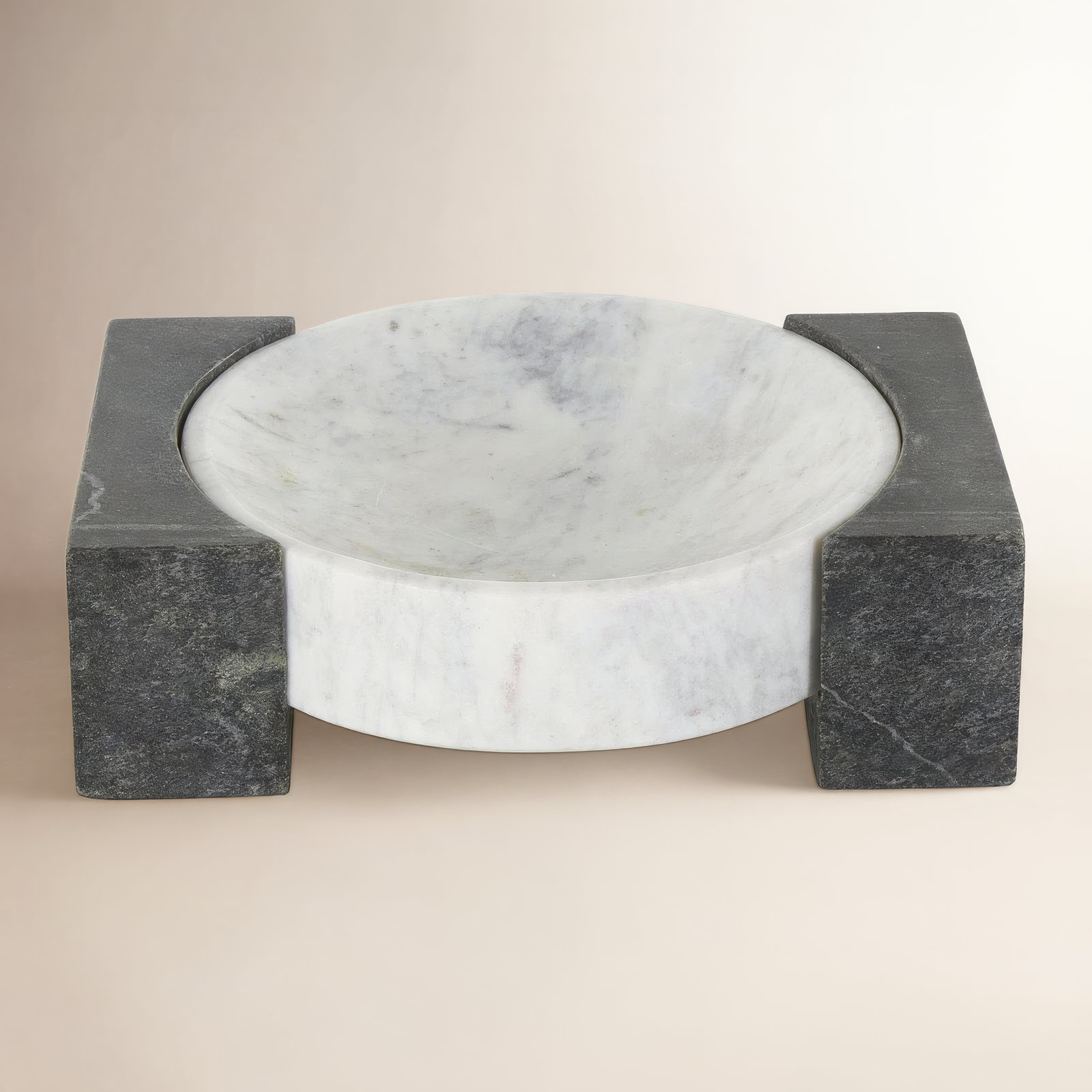 Cole And Grey Marble Round Geometric Tray With Black Rectangular Blocks, 3.2" H x 10.15" W x 7.95" D
