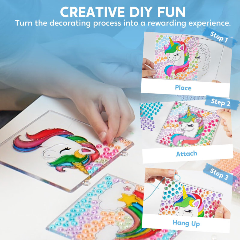 Ensemble de 4 pièces d'art et d'artisanat Suncatcher, peinture de fenêtre pour enfants, cadeau d'anniversaire de Noël pour les filles de 6 à 12 ans