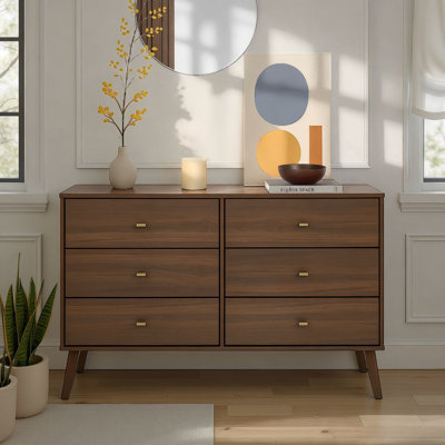 Commode double 6 tiroirs Breux pour chambre à coucher, commode large Mid-Century