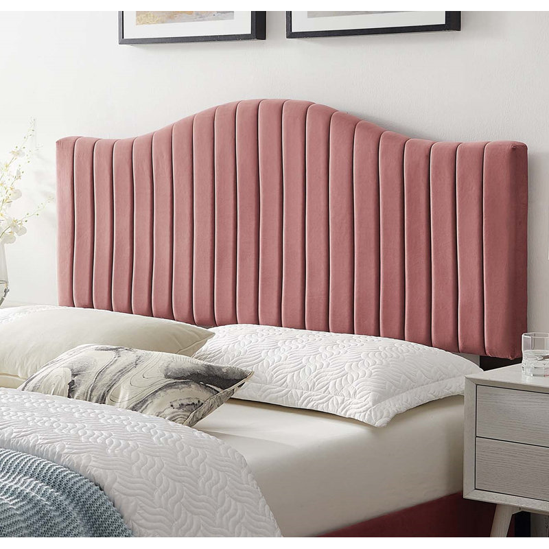 Brielle Channel Tufted Performance Velvet Headboard, King, Pink