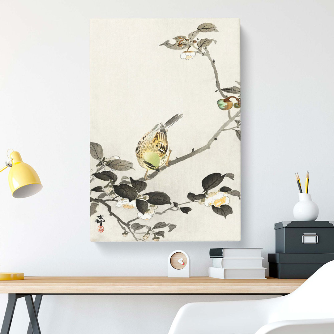 Bunting Bird on a Blossom Branch by Ohara Koson - Wrapped Canvas