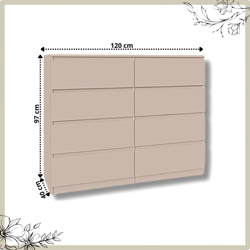 120cm W 8 - Drawer Chest of Drawers, Cashmere