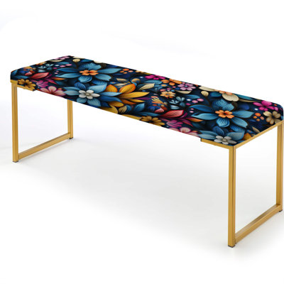 Moroccan Delight Floral Intrigue - Floral Upholstered Gold Bench