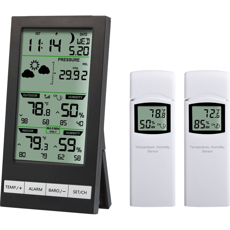 Temperature and Humidity Multi-Sensor Station with 3 Indoor Outdoor Sensors - White