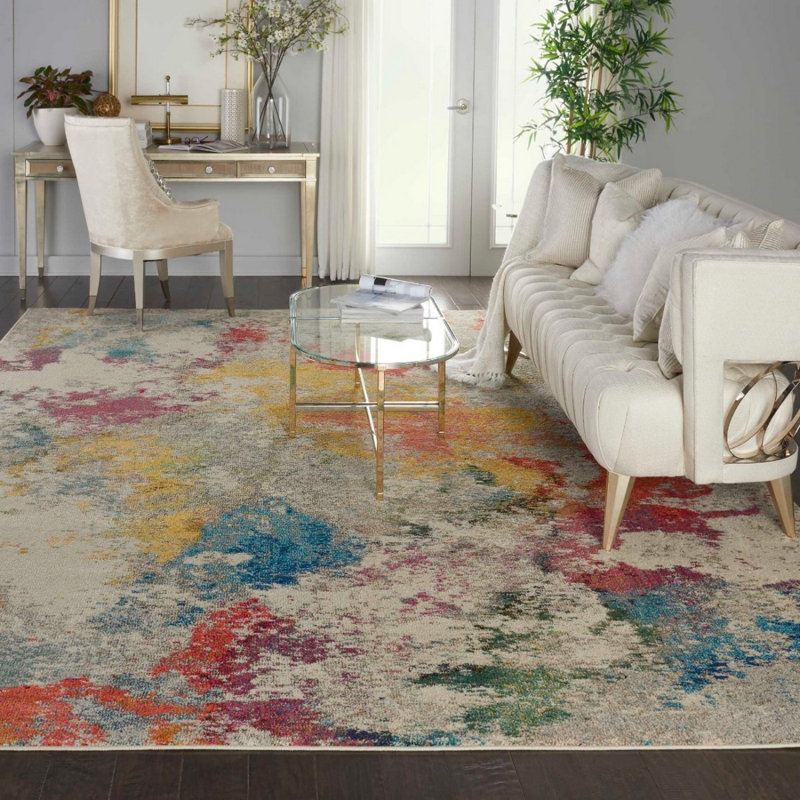 Multi Rug, 6Mm Thick Stain Resistant Graphics Rug, Abstract Modern Rug For Bedroom, & Dining Room, Round 160 cm