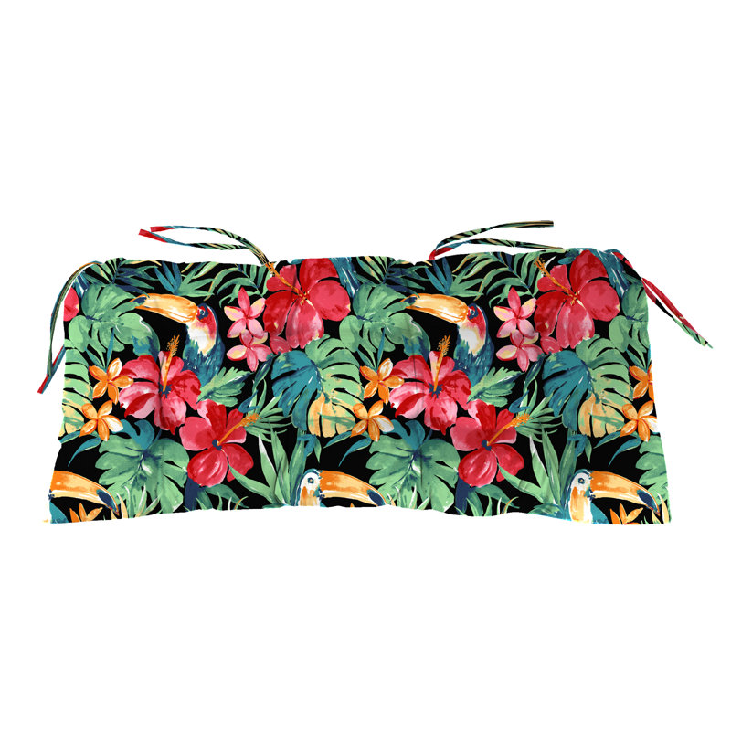 43" x 19" Outdoor Wicker Bench Cushion with Ties, Black Floral