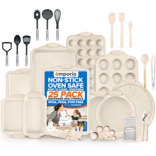 Baking Pan Set - Nonstick Coating, Carbon Steel Bakeware Set With White Silicone Handle, Pfoa, Pfos, Ptfe Free, Recipe Booklet Included, Oven Safe Tray (up To 450° F), Set Of 6 - White