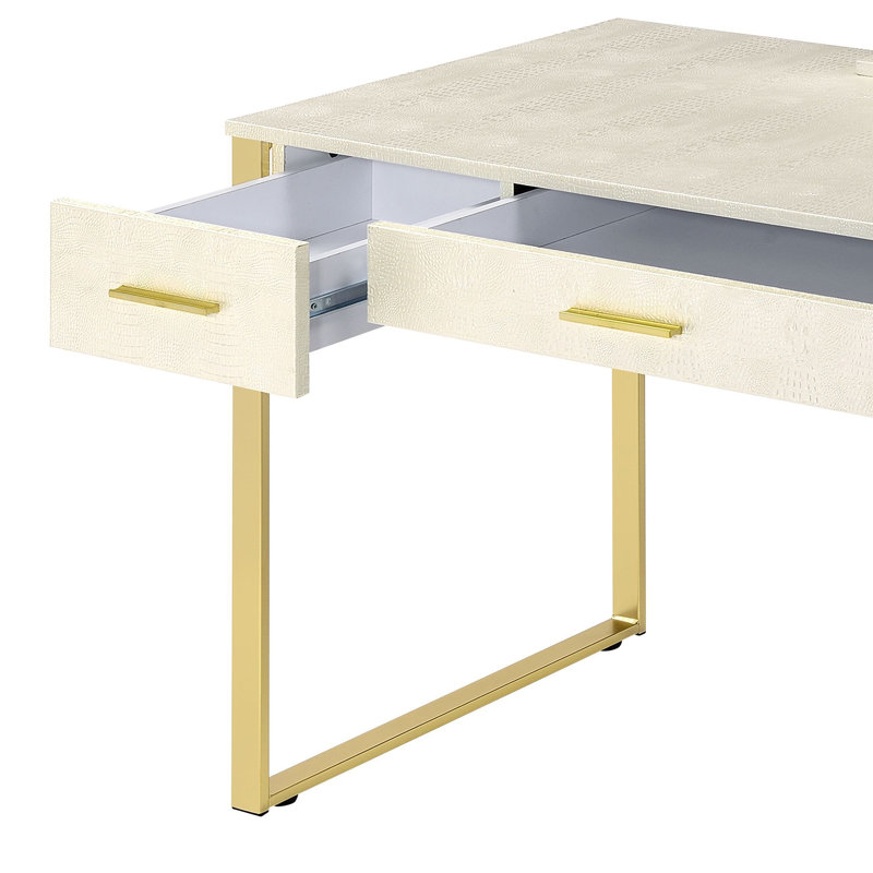 Deundrae 3 - Drawer Vanity Desk with Mirror, Gold