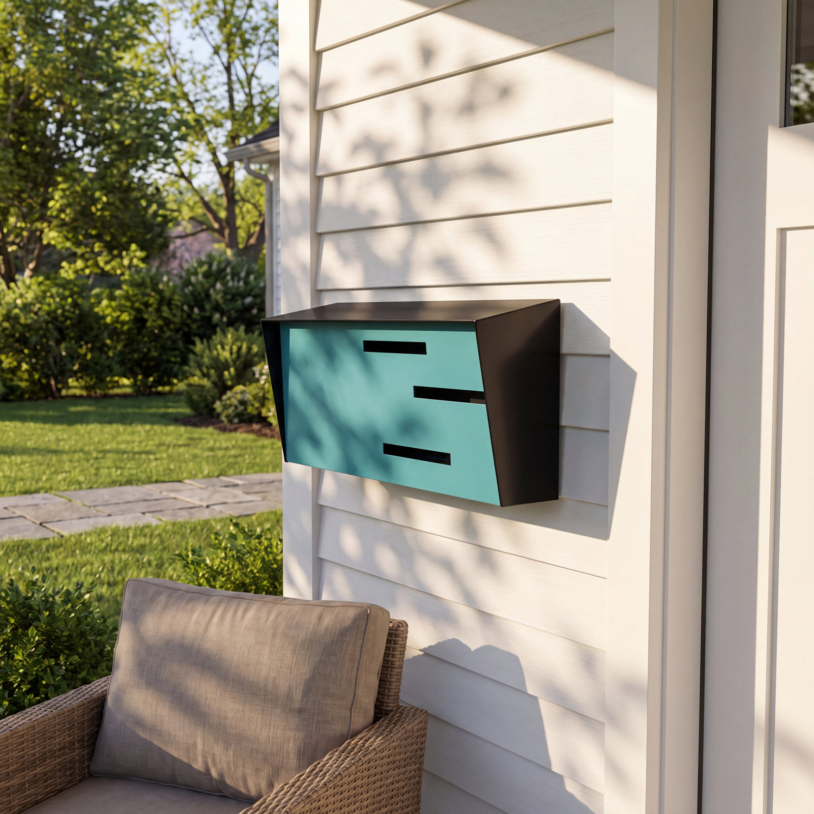 Modern Wall-Mounted Mailbox, Black/Robin Egg