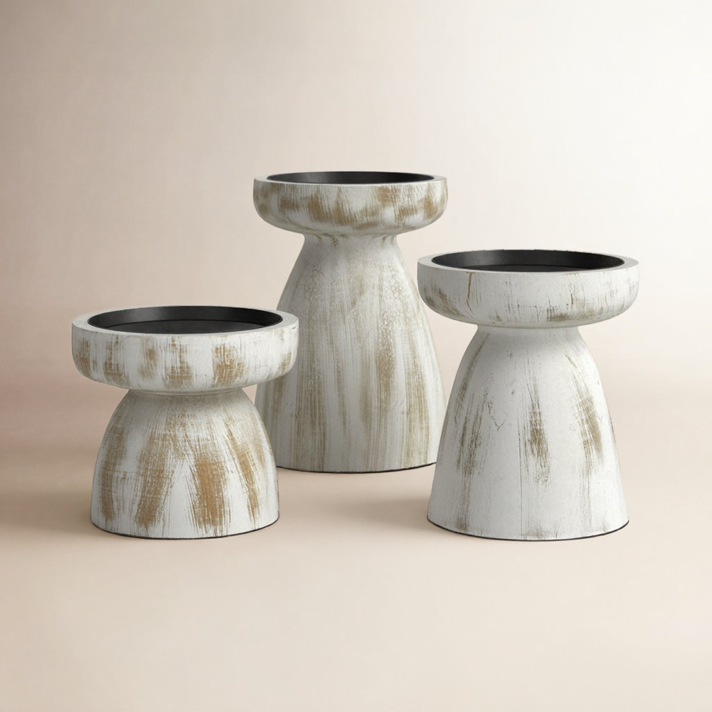 3-Piece Wood Candlestick Set, White Wash