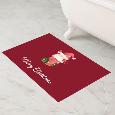 Merry Christmas Stocking Gnome Bath Mat with Non-Skid Backing