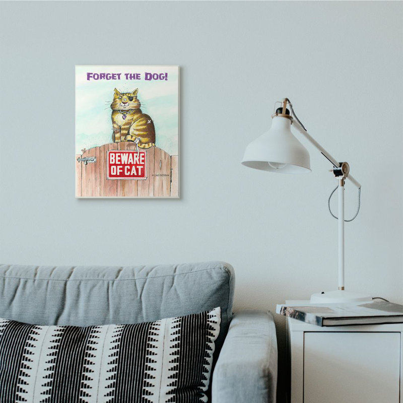 «Forget the Dog Funny Cat» par Gary Patterson - impression d'art graphique, H 19 po x l 13 po, Plaque murale