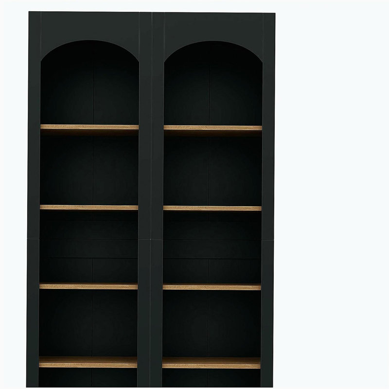 Free Standing 5 Tier Bookshelves, Bookcases Set of 2, Farmhouse Two-Tone Storage Cabinet with Adjustable Shelves, Black