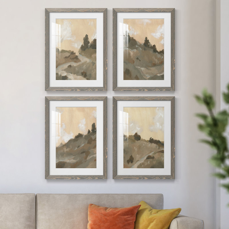 Hillside Walking Path I - ensemble de 4 peintures encadrées, H 24 po x l 72 po x P 1,5 po, Cadre gris