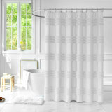 Jonestown Tufted Chenille Striped Textured Cloth Shower Curtain with 12 Stainless Steel Hooks