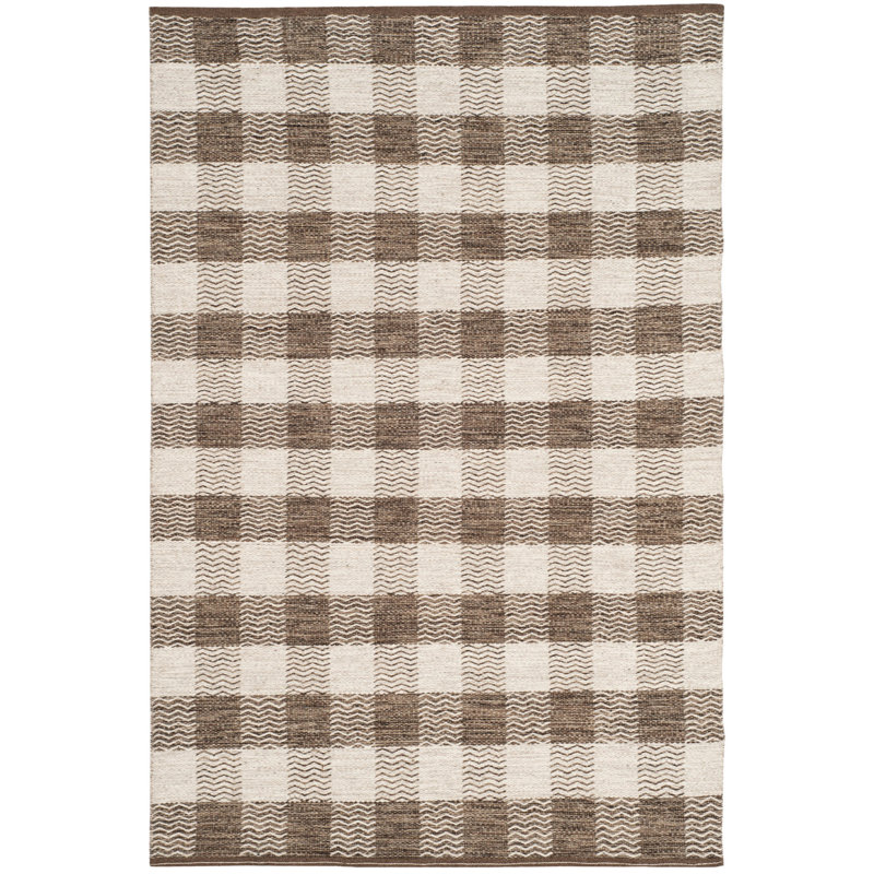 Vacaville Hand Woven Wool/Cotton Plaid Rug in Light Grey/Brown, Rectangle 5' x 8'