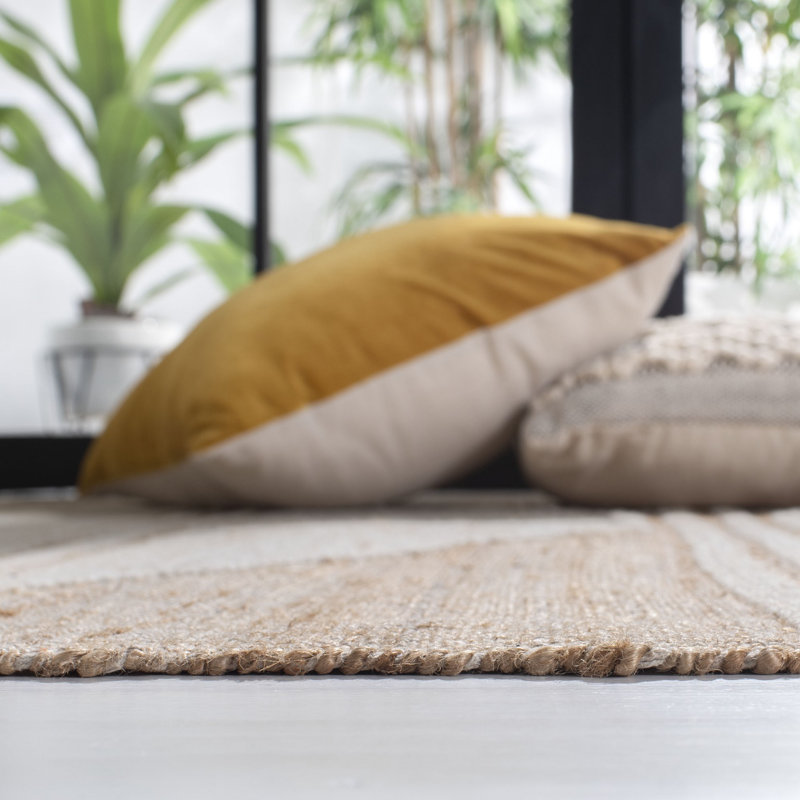 Adelina Geometric Handmade Flatweave Jute/Wool Natural/Ivory Area Rug, Rectangle 8' x 10'