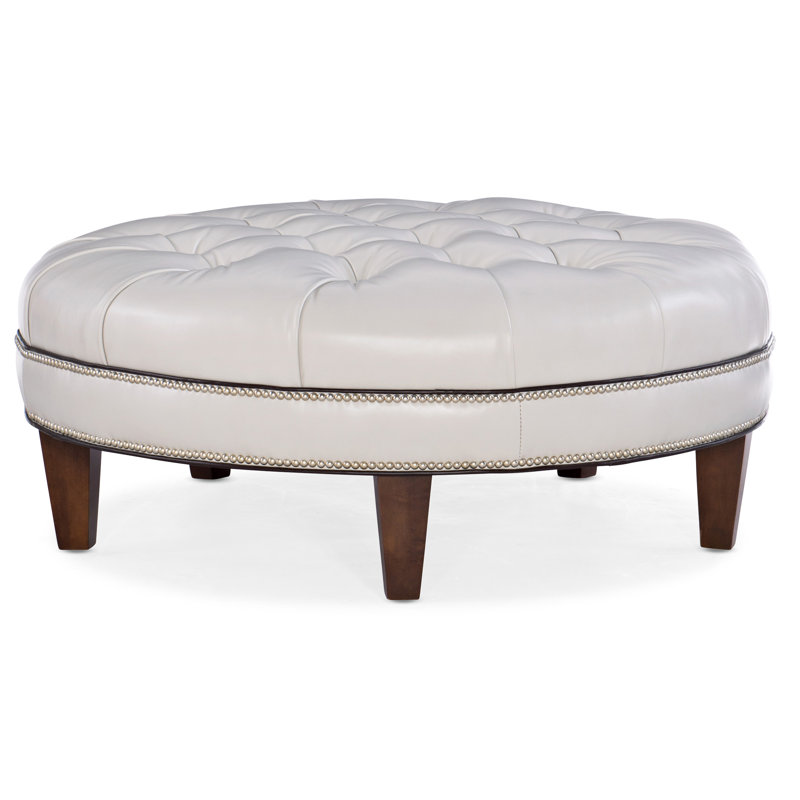 XL Well-Rounded Round Ottoman, Plantation, No Nailhead, Rio Mineral Genuine Leather