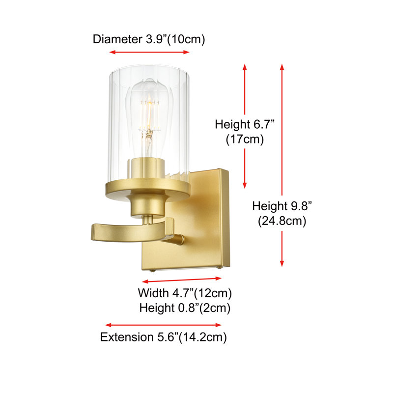 Éclairage pour meuble-lavabo à intensité variable Dariela, Laiton, Une lumière, H 10 po x l 5 po x P 5 po