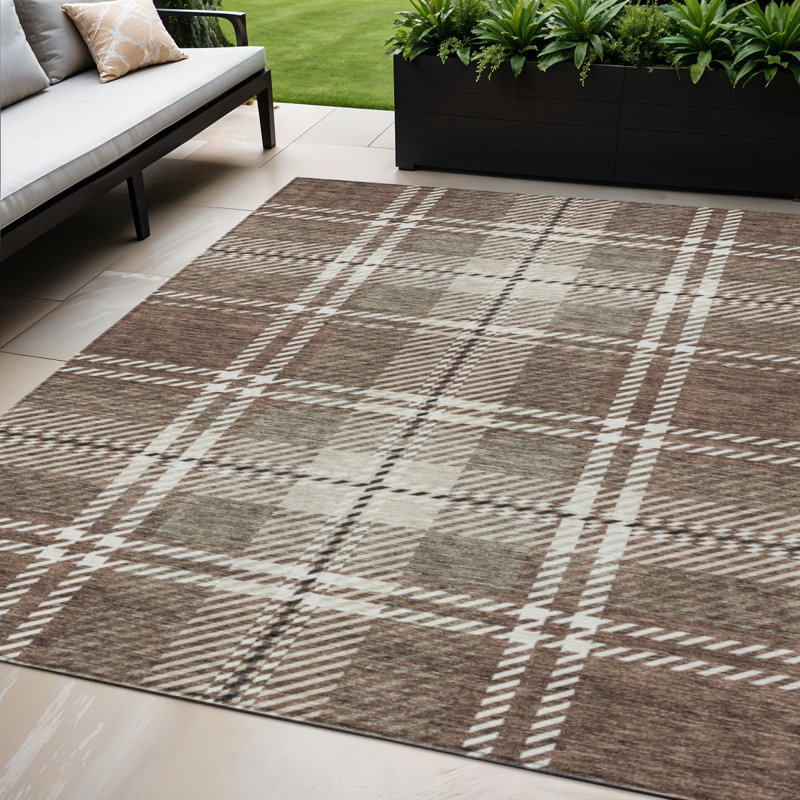 Tapis intérieur lavable à carreaux noir et ivoire 5 pi x 8 pi brun