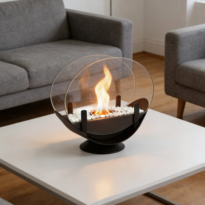 Oval Glass Large Tabletop Fireplace 11"  Portable Fire Bowl Pot Clean Burning Firepit for Indoor Outdoor Patio Parties Events