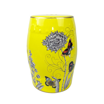 Tabouret en céramique fleur et oiseau