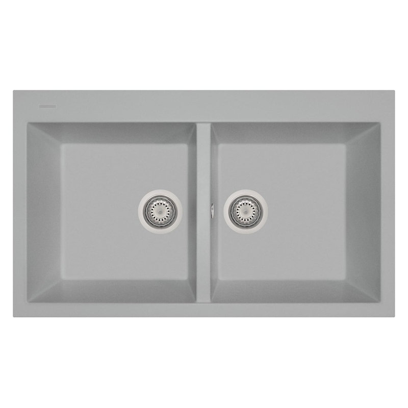 Belfry Kitchen Combs 500mm W Double Bowl Granite Drop-In Kitchen Sink with 2 Faucet Holes, Aluminium