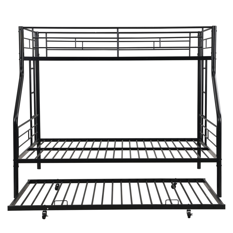 Lit simple superposé au dessus d'un lit double avec lit gigogne en métal, aucun sommier requis, assemblage facile