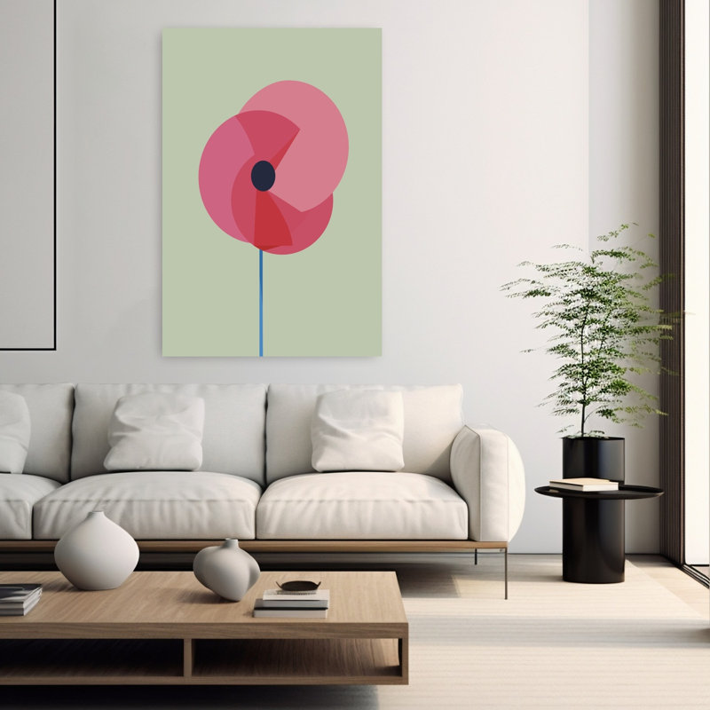 Art mural minimaliste, coquelicot rose minimaliste abstrait géométrique délicat nature, H 60 po x l 40 po