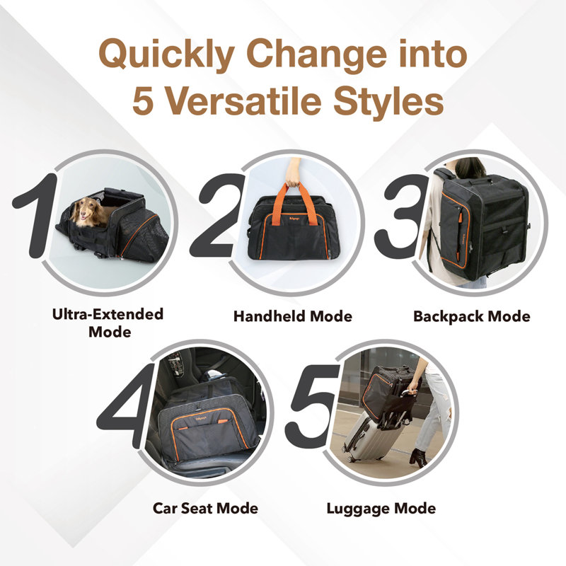 JetPaw Expandable Black and Orange Rolling Pet Carrier
