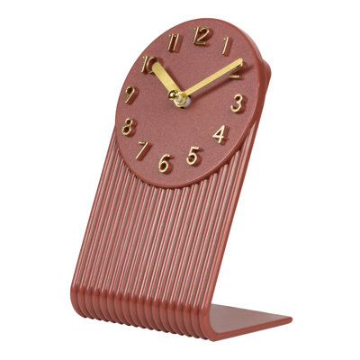 Grooves Quartz Analog Tabletop Clock, Brick Red