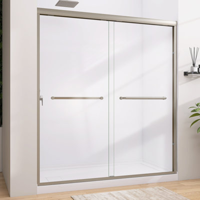 68-72 In. W X 72 In. H Semi-Frameless Sliding Bypass Glass Shower Door In Brushed Nickel 1/4 In. Tempered Glass
