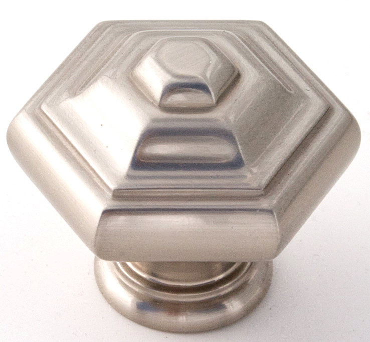 Poignée géométrique de 1 1/4 po de longueur, Nickel satiné